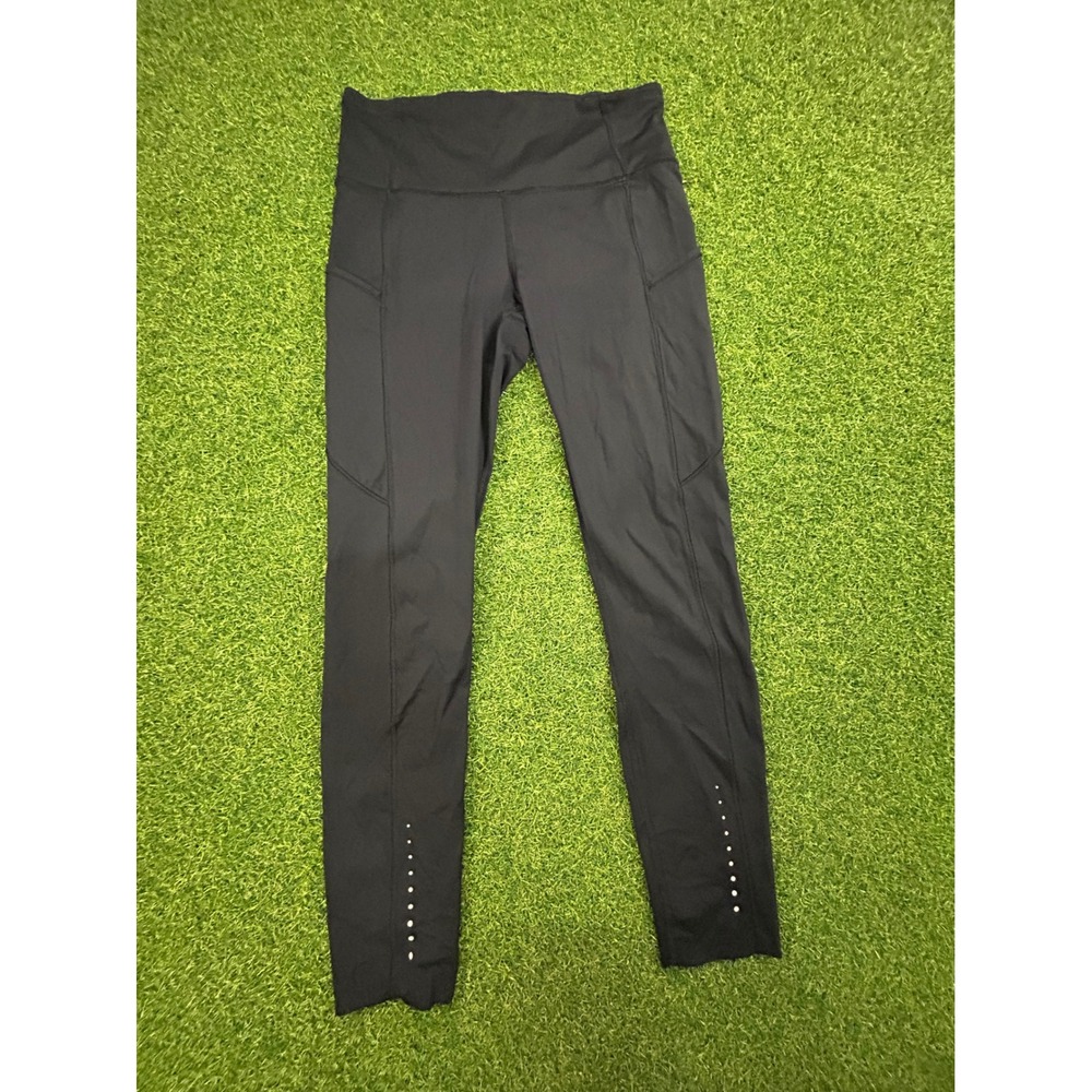 Lululemon Black High Rise Running Leggings Pockets Reflective Scallop Hem Size 6